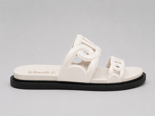 Rasolli Women's Luxury Chain Slide Sandals — Black & Ivory | Sizes 6–10