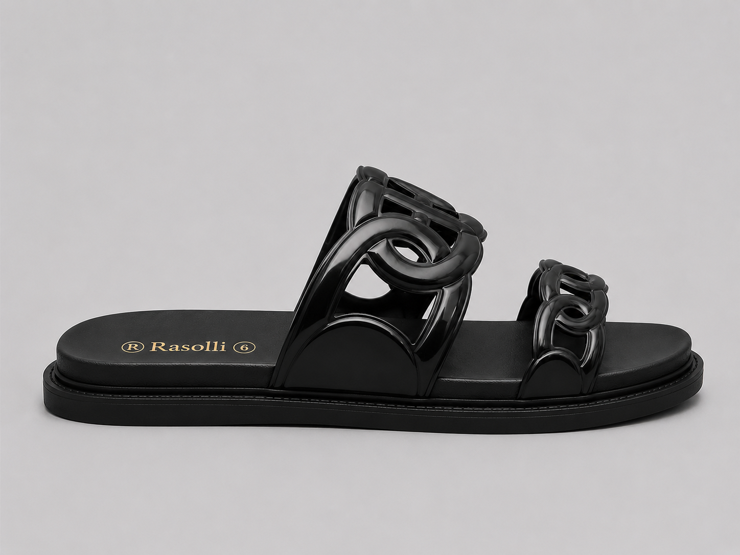 Rasolli Women's Luxury Chain Slide Sandals — Black & Ivory | Sizes 6–10