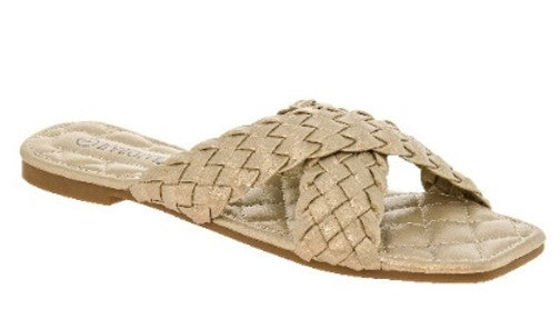 Rasolli Women's Black Woven Crossband Slide Sandal — Braided Flat Slip-On